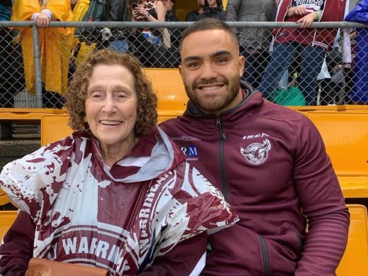 Brenda Duchen with Manly Sea Eagles player Dylan Walker.
