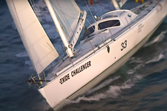 Exide Challenger under sail before the Vendee Globe, from the documentary Miracle at Sea.  