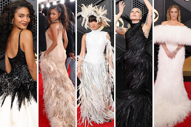 Grammys 2026 feather trend