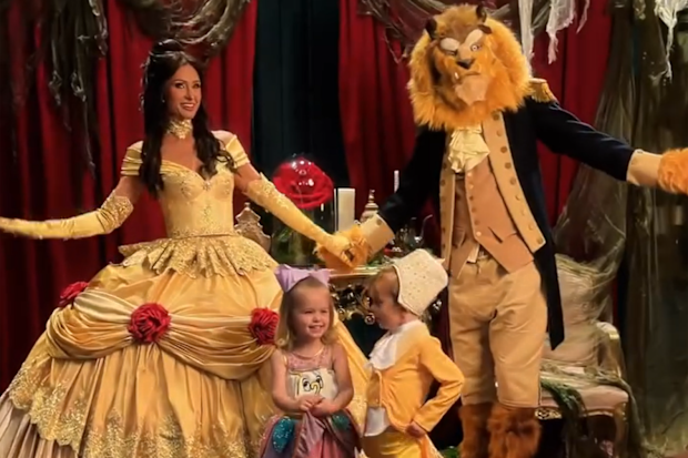 Paris Hilton’s husband and kids joined her dressing up as characters from Beauty and the Beast for Halloween.