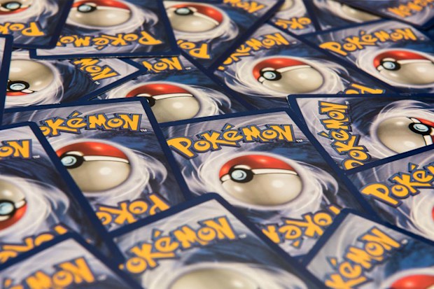 Pokemon cards laid out with the logo facing out.