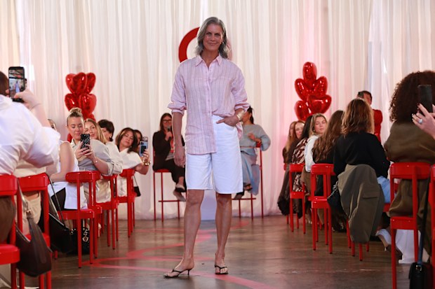 A model wears Bermuda shorts at the Target 100th birthday celebration