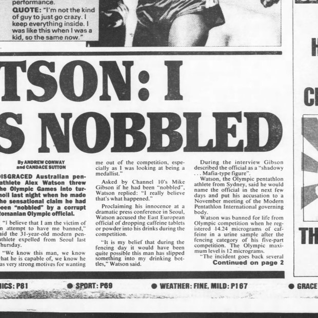Alex Watson’s failed doping test at the Seoul Olympics was front page news in 1988.