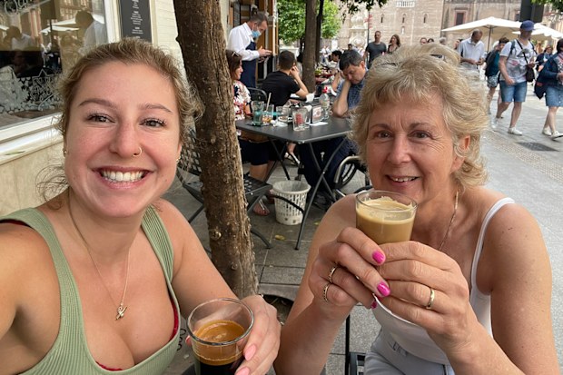 Sarah (left) lives in Sydney, her mother lives in the UK.