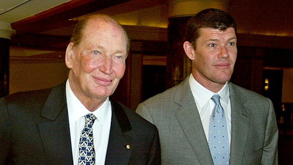 A young James Packer with his father, former Nine mogul Kerry Packer. 