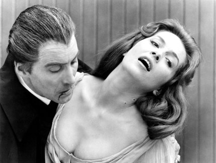 Barbara Shelley with Christopher Lee in the 1966 film <i>Dracula: Prince of Darkness<i>.