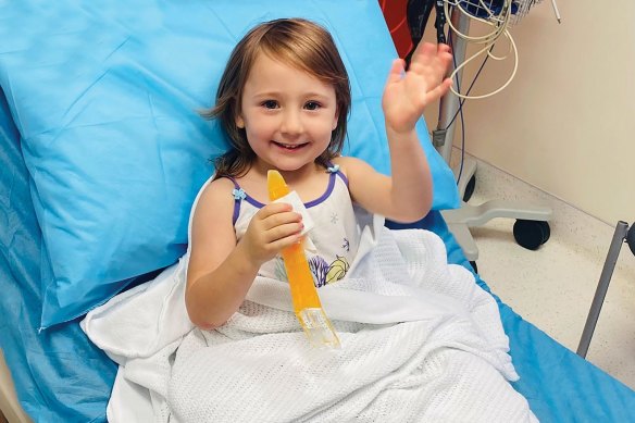 Four-year-old Cleo Smith in hospital after her rescue in Carnarvon.