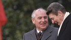 US President Ronald Reagan, right, talks with Soviet leader Mikhail Gorbachev at the White House in 1987.