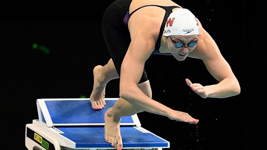 Ariarne Titmus competes at the Australian Swimming Championships in Adelaide.