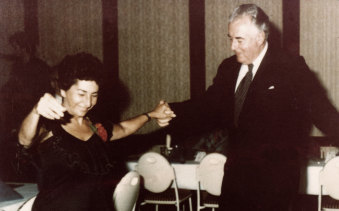 Dorothy Fuller Greek dancing with the late Hon. Gough Whitlam
