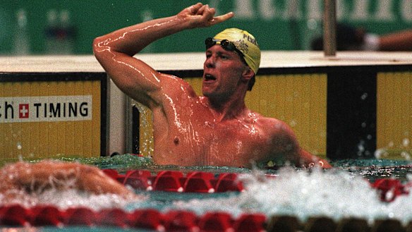 Kieren Perkins triumphs in Atlanta in 1996.