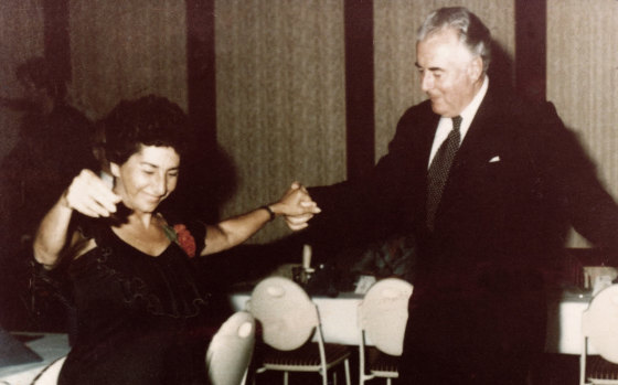 Dorothy Fuller Greek dancing with the late Hon. Gough Whitlam