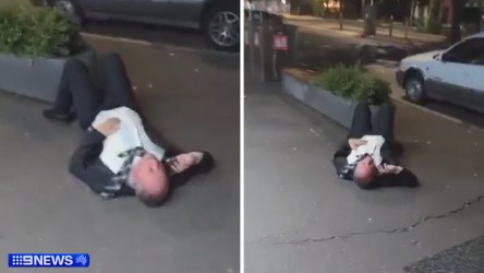 An image from video footage of Barnaby Joyce on the footpath in Braddon, Canberra on Wednesday  February 7.