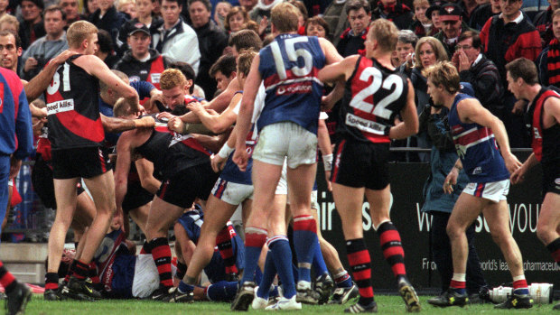 Flashback: The teams were involved in a brawl just before half-time.