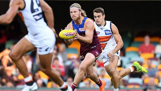 Daniel Rich looks for options for the Brisbane Lions.