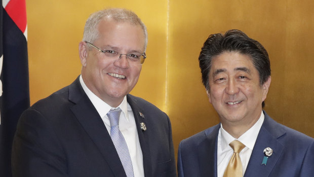 Australian Prime Minister Scott Morrison and Japanese Prime Minister Shinzo Abe. 