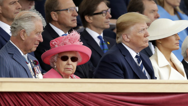Prince Charles, the Queen, US President Donald Trump and US first lady Melania Trump attend an event to mark the 75th anniversary of D-Day in Portsmouth.