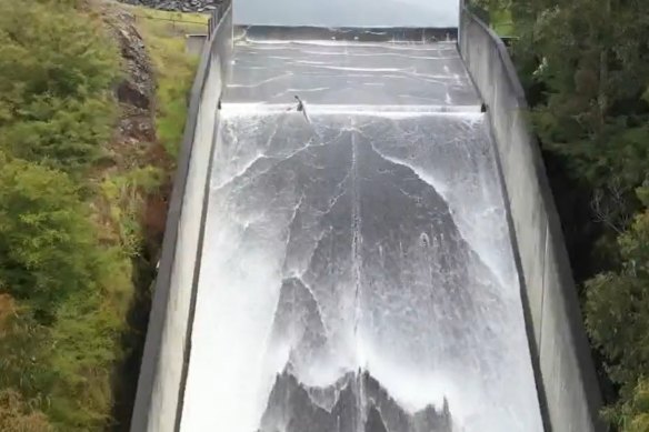 The Thomson Dam spillway overflowing last year.