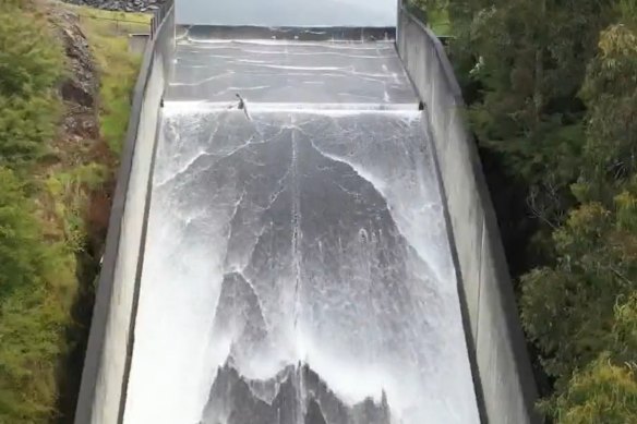 The Thomson Dam spillway on Friday.