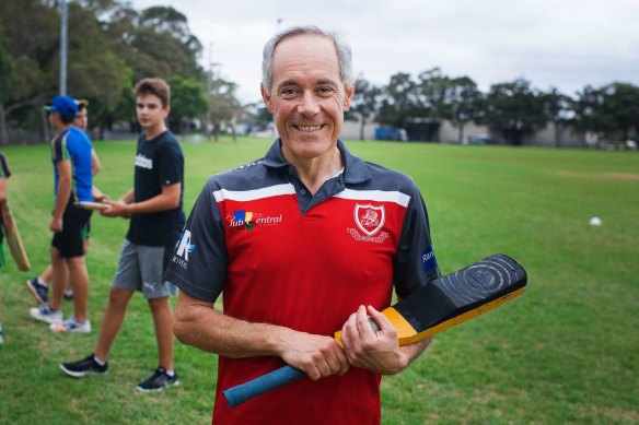 Morris Iemma coaching the Kingsgrove under 14’s cricket team at Beverley Hills Park.