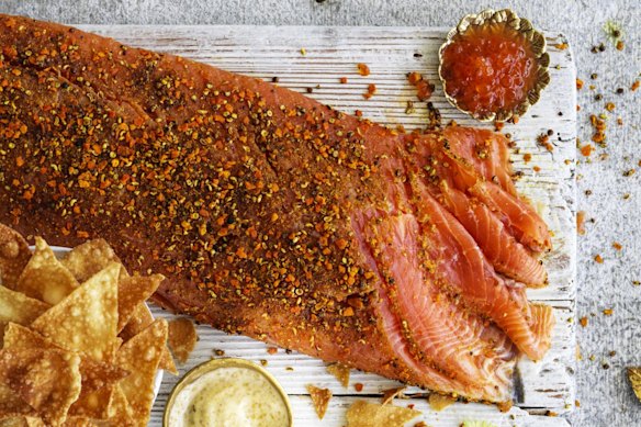 Citrus-cured, Sichuan-crusted ocean trout.