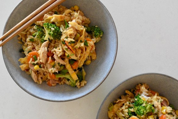 Fresh and balanced, chicken fried rice comes together in no time.