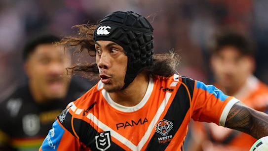 Tigers playmaker Jarome Luai on the attack against Penrith.