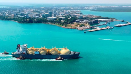A tanker arrives in Darwin Harbour to deliver an LNG cargo to Inpex’s Ichthys LNG export project.