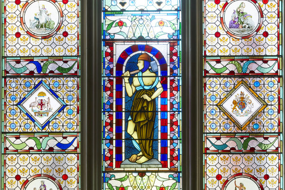 One of the Cathedral Room’s ornate stained-glass windows.