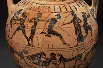 Training for the pentathlon: detail of Tyrrhenian amphora, Athens, Greece, about 540 BCE. 