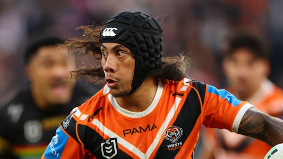 Tigers playmaker Jarome Luai on the attack against Penrith.