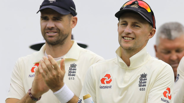 Too good: England captain Joe Root and Ben Foakes celebrate victory.