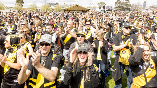 Tiger faithful celebrate premiership success at Punt Road.