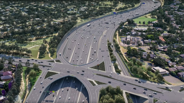 An artist's impression of the widened Eastern Freeway in Doncaster and North Balwyn.