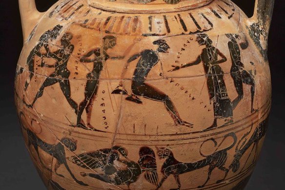 Training for the pentathlon: detail of Tyrrhenian amphora, Athens, Greece, about 540 BCE. 