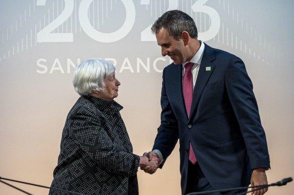 US Treasury Secretary Janet Yellen with Treasurer Jim Chalmers at the APEC economic ministers meeting in San Francisco.