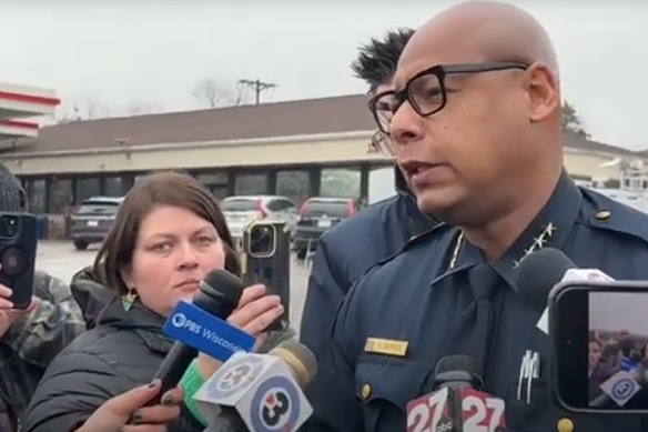 Madison Police Chief Shon Barnes speaks to reporters.