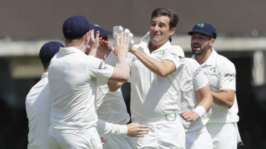 Ireland's Tim Murtagh celebrates yet another wicket at Lord's.