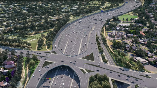 An artist's impression of the widened Eastern Freeway in Doncaster and North Balwyn.
