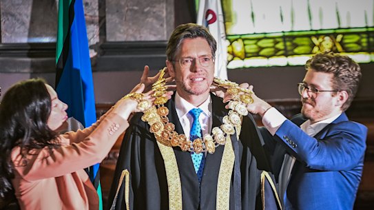 Nick Reece is sworn in as the 105th lord mayor of Melbourne. 