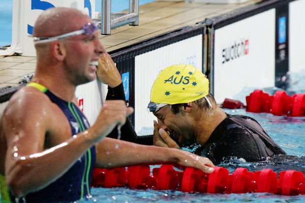 Ian Thorpe appears to shed a tear after his victory in the 400m freestyle in Athens. 