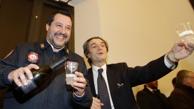 Matteo Salvini, the Italian interior minister, left, in Milan last month. His rise to power has become a parable of the modern social media age.