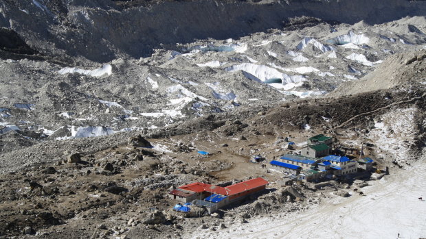 Waste dump: Gorak Shep with part of Khumbu Glacier in the background.