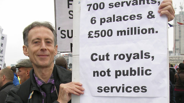 Anti-monarchist Peter Tatchell demonstrates at the 2012 royal jubilee.