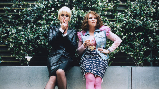 With Jennifer Saunders in Absolutely Fabulous, 1992.