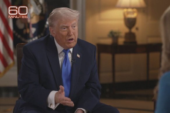 US President Donald Trump being interviewed on CBS's 60 Minutes.