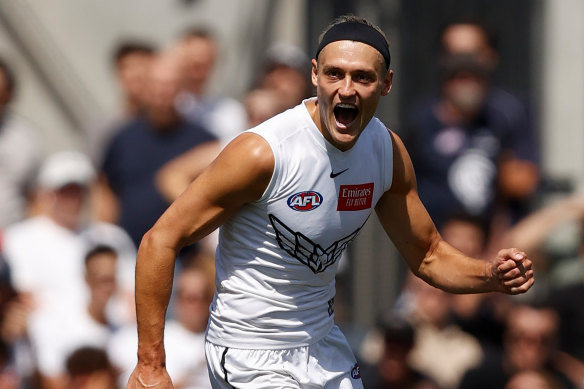 Darcy Moore in action for the Pies on Friday.