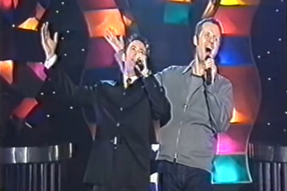 Paul McDermott and Mark Trevorrow perform “Lucky Stars” on Good News Week.
