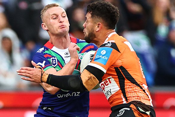 Tanah Boyd tangles with Starford To’a on Sunday.