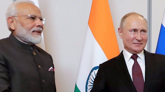 Russian President Vladimir Putin and Indian Prime Minister Narendra Modi. 